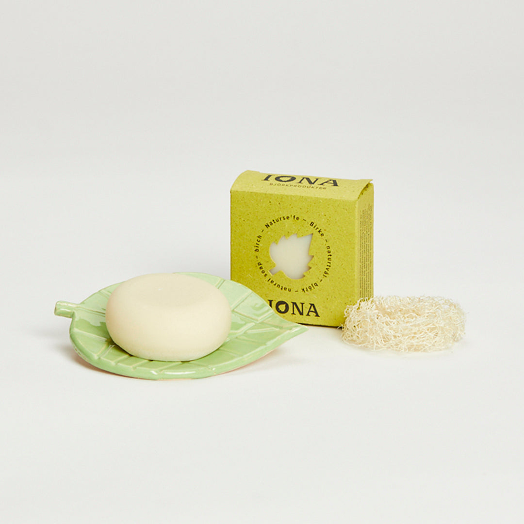 Birkenseife mit Luffaschwamm & Seifenschale