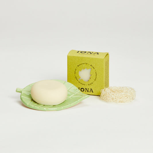 Birkenseife mit Luffaschwamm & Seifenschale